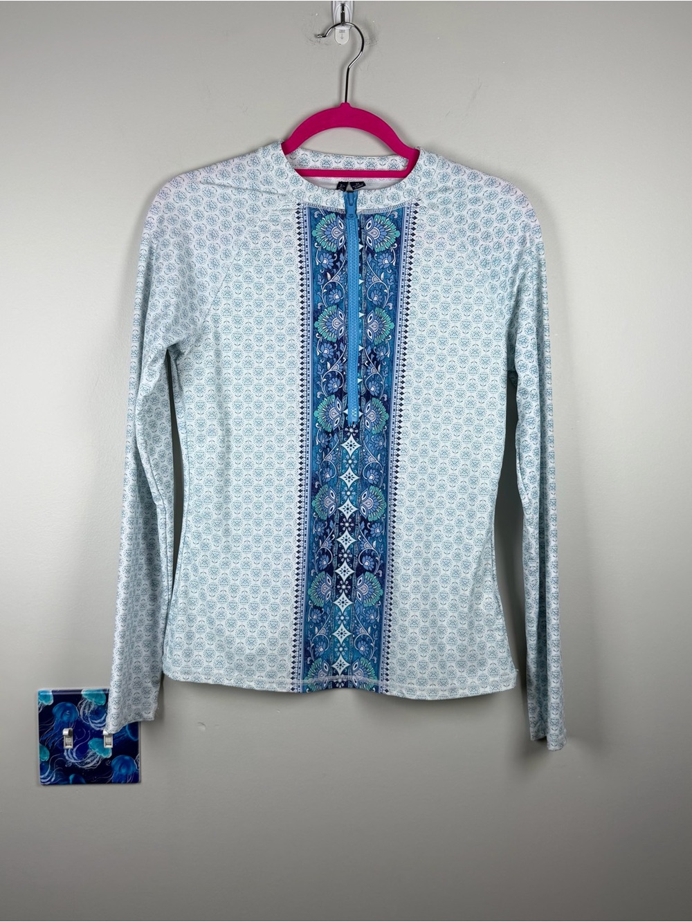 Aqua et Sol Women's UPF 50+ Long Sleeve Swim 1/2 Zip Shirt Blue White Medium